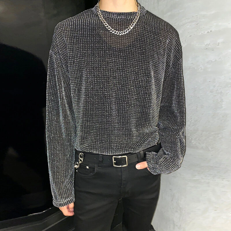 INCERUN Men Mesh Thin Long Sleeve T-shirts Comfortable Loose Fit Sun Protection Crew Neck Top Large Size S-5XL for Spring Fall — view 9