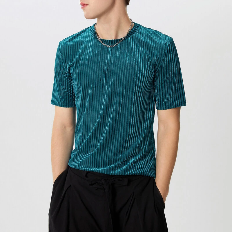 INCERUN Men T-Shirts Fashion Solid Color Skinny Elastic Top Tee Casual Summer Round Neck Short Sleeve Mens Clothing S-5XL — INCERUN