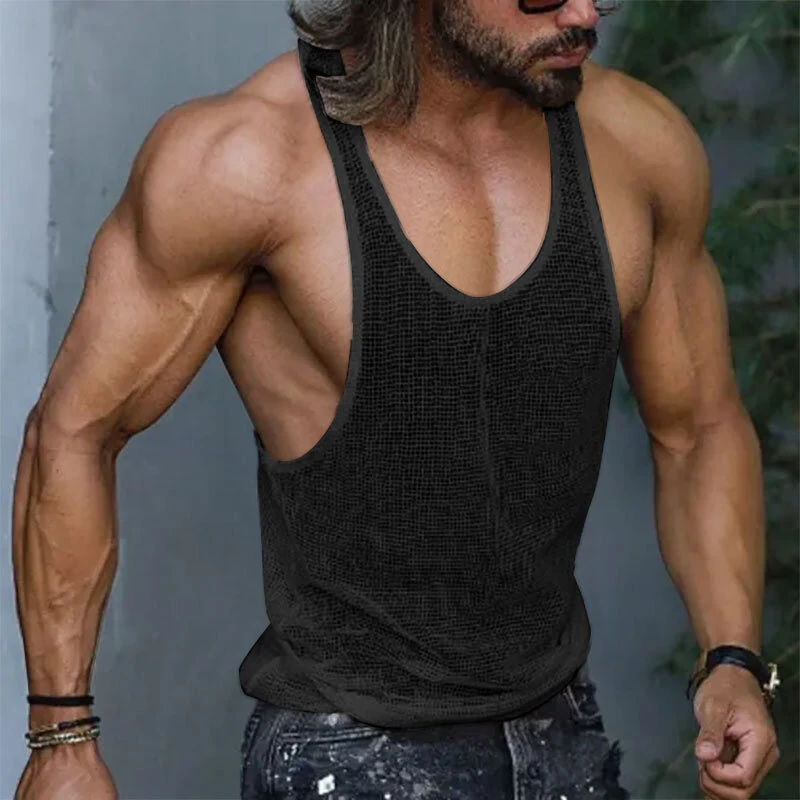 INCERUN Men Tank Tops Mesh Transparent O-neck Sleeveless Vests Streetwear Summer Breathable Fashion Men Clothing S-5XL — view 3