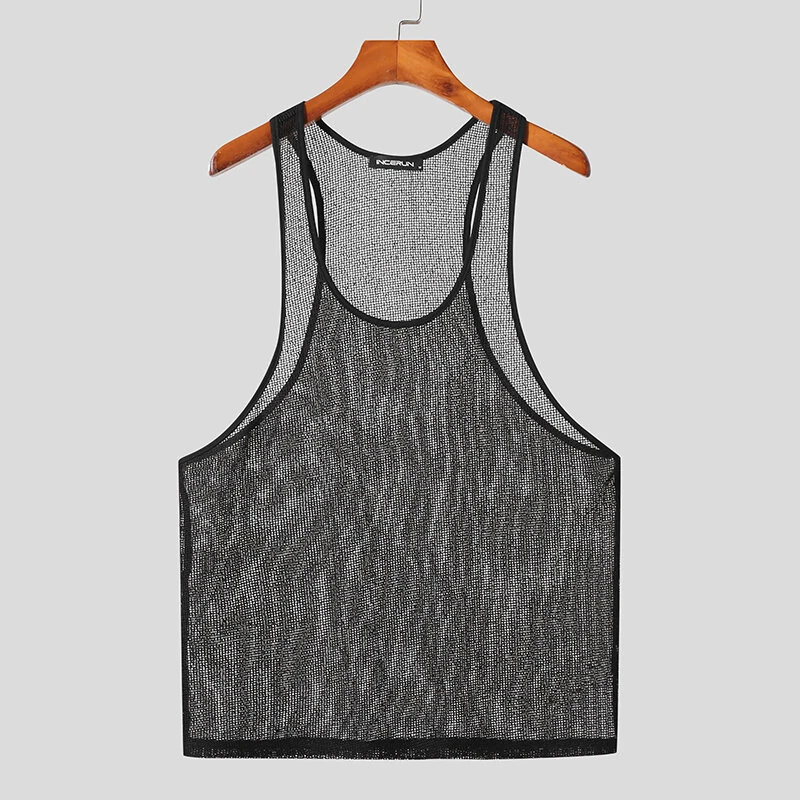 INCERUN Men Tank Tops Mesh Transparent O-neck Sleeveless Vests Streetwear Summer Breathable Fashion Men Clothing S-5XL — view 4