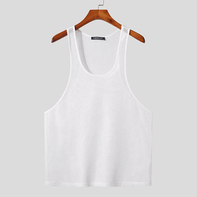 INCERUN Men Tank Tops Mesh Transparent O-neck Sleeveless Vests Streetwear Summer Breathable Fashion Men Clothing S-5XL — view 8