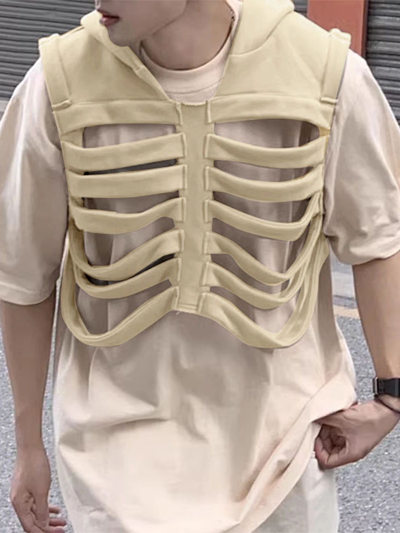 INCERUN Men Vests Skeleton Rib Deconstructed Design Hooded Sleeveless Streetwear Male Waistcoats Fashion Casual Vests Men S-5XL — INCERUN