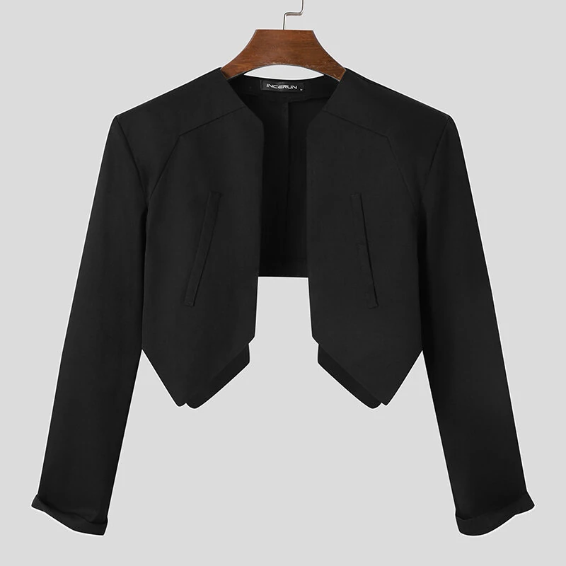 INCERUN Mens Blazer Simple Fashion Design Cut Off Suits Coats Solid Color Long Sleeve Blazer Casual Male Clothing Top — view 10