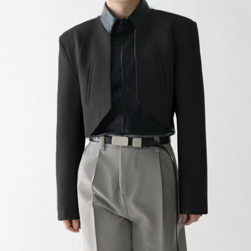 INCERUN Mens Blazer Simple Fashion Design Cut Off Suits Coats Solid Color Long Sleeve Blazer Casual Male Clothing Top — view 2