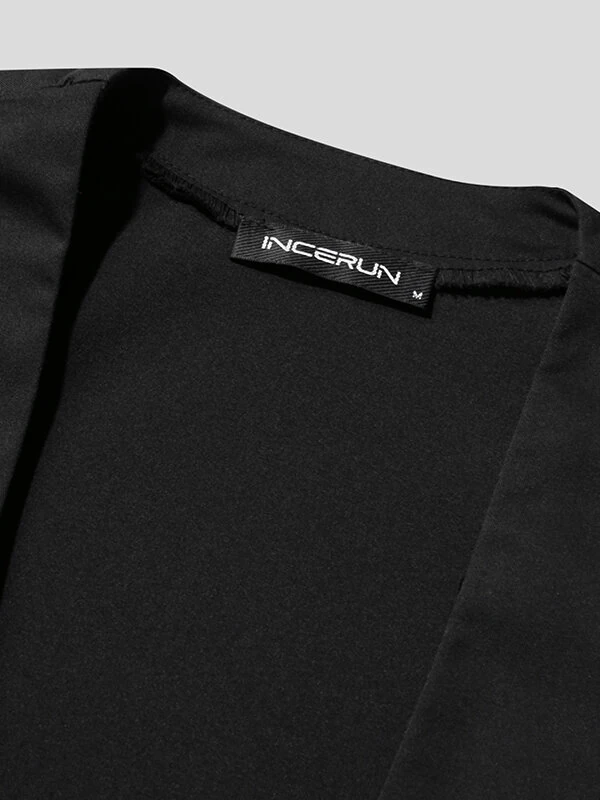 INCERUN Mens Casual Blazer Solid Collarless Casual Long Sleeve Business Blazer — view 7