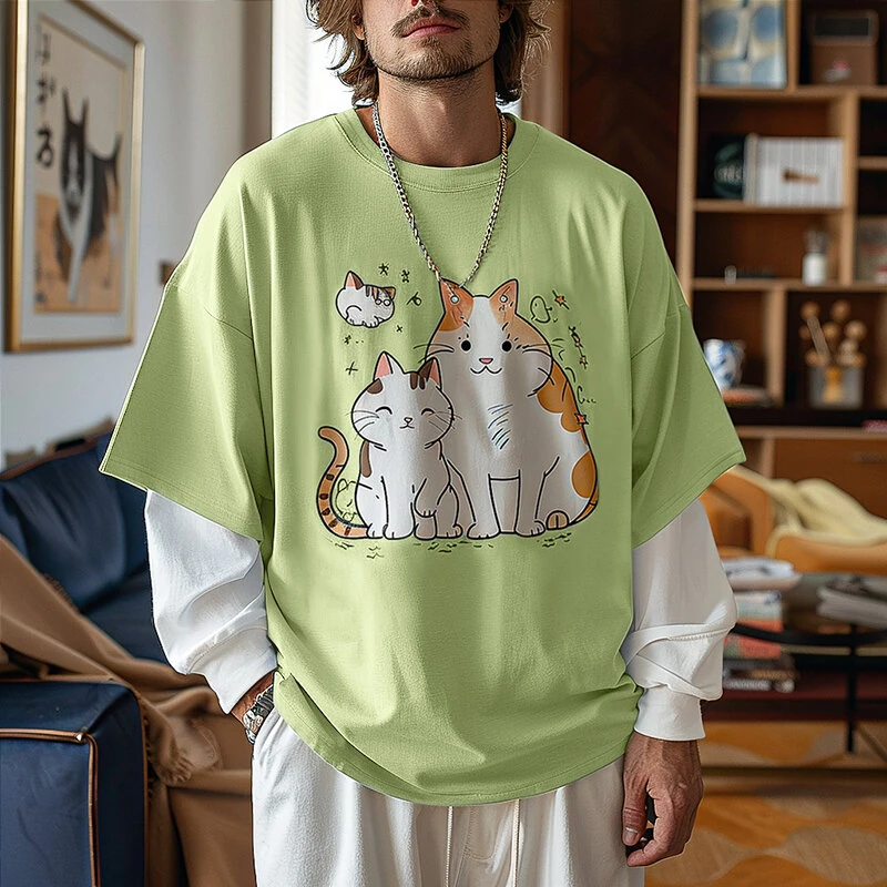 INCERUN Mens Cat Print Long Sleeve T-Shirt Casual Comfortable Crew Neck Top for Male Spring Fall S-5XL — view 3
