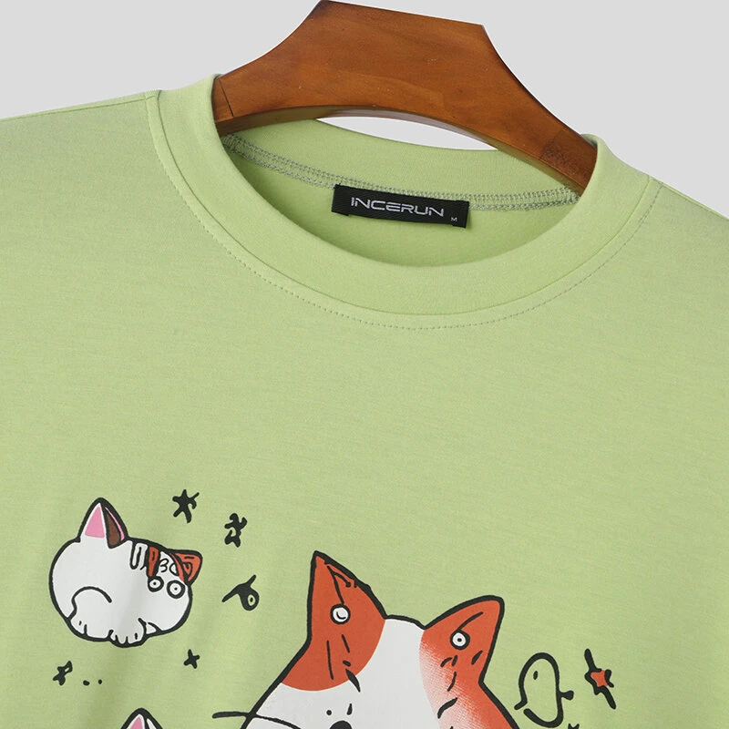 INCERUN Mens Cat Print Long Sleeve T-Shirt Casual Comfortable Crew Neck Top for Male Spring Fall S-5XL — view 5
