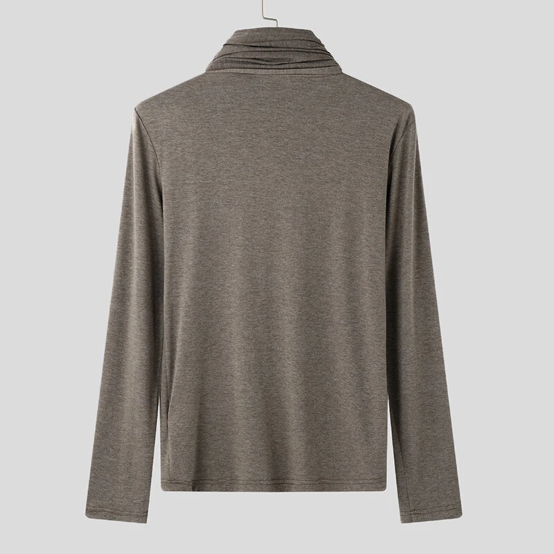 INCERUN Mens Draped Neck Ruffled Long Sleeve T-Shirt Comfortable Stretch Fabric Casual Tshirt for Male — view 6