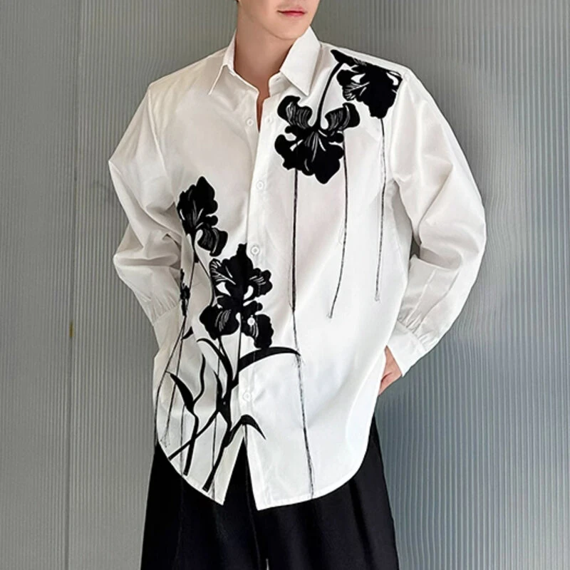 INCERUN Mens Floral Print Fringe Long-Sleeve Shirt Fashion Button Lapel Top for Male Loose Fit S-5XL — view 3