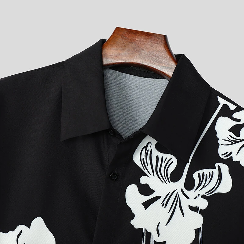 INCERUN Mens Floral Print Fringe Long-Sleeve Shirt Fashion Button Lapel Top for Male Loose Fit S-5XL — view 6