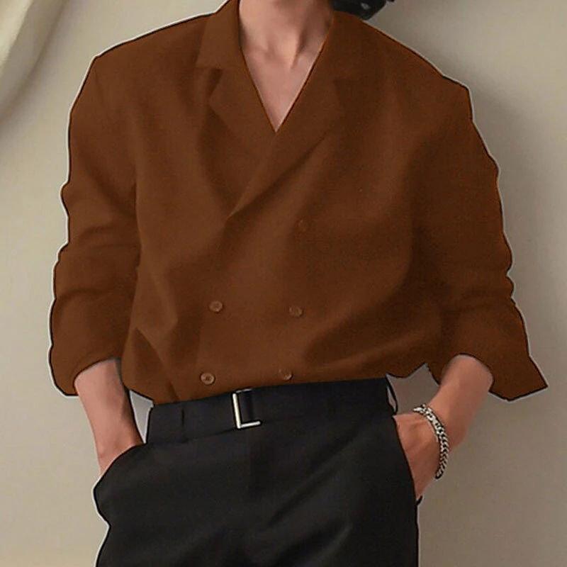 INCERUN Mens Japanese Style Loose V-Neck Shirt Suit Collar Long Sleeve Shirt Top for Male