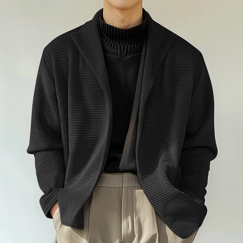 INCERUN Mens Knitted Polo Collar Long Sleeve Cardigan Comfortable Fashion Solid Color Men Top for Spring Fall Winter — view 2