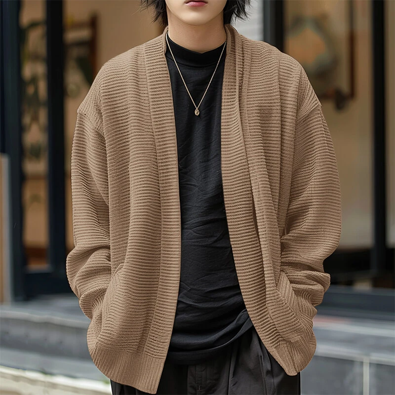 INCERUN Mens Knitted Striped Long Sleeve Cardigan Casual Solid Color Spring Fall Winter Men's Coat — INCERUN