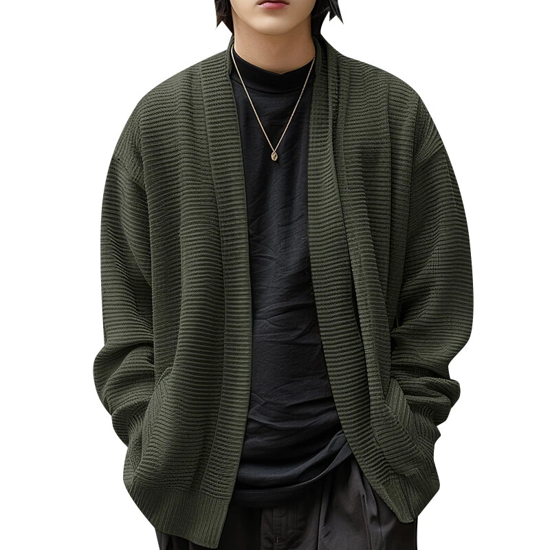 INCERUN Mens Knitted Striped Long Sleeve Cardigan Casual Solid Color Spring Fall Winter Men's Coat — view 2
