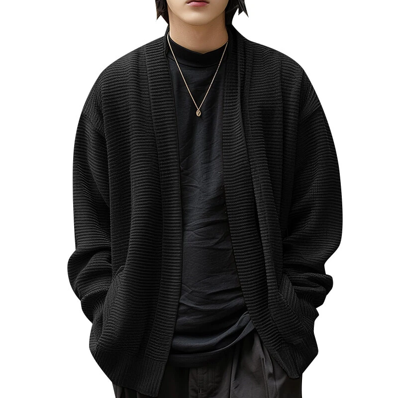 INCERUN Mens Knitted Striped Long Sleeve Cardigan Casual Solid Color Spring Fall Winter Men's Coat — view 3