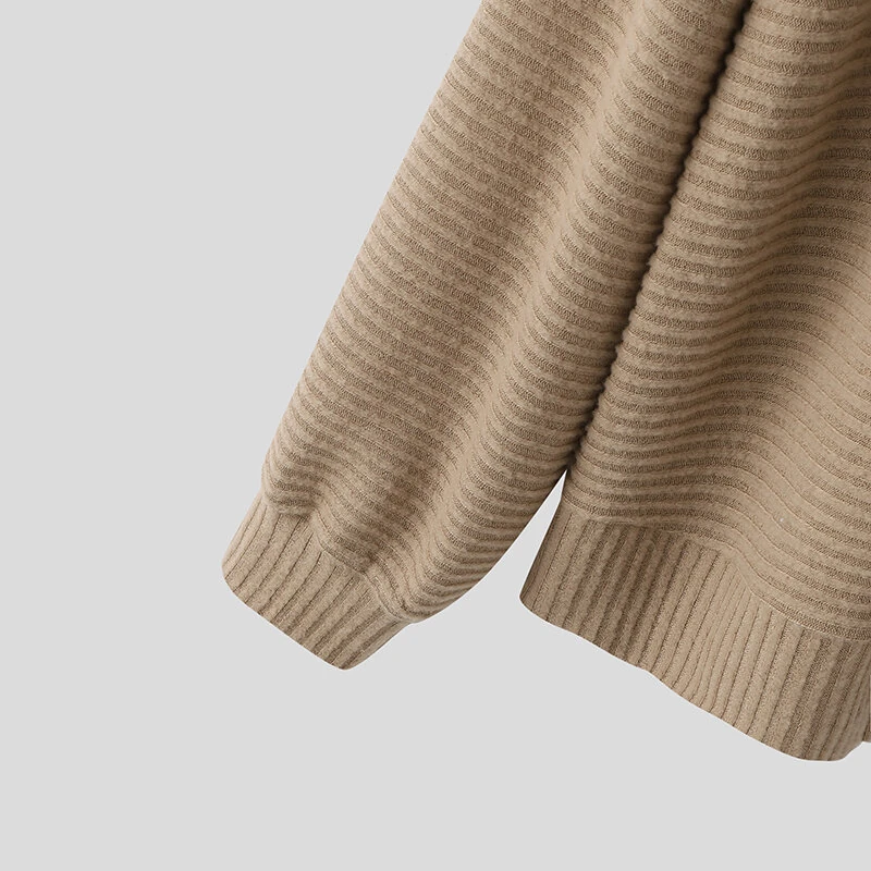 INCERUN Mens Knitted Striped Long Sleeve Cardigan Casual Solid Color Spring Fall Winter Men's Coat — view 8