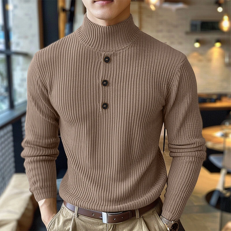 INCERUN Mens Minimalist Turtleneck Long-Sleeve Pullover Sweater Comfortable Solid Color Top for Men Fall Winter — INCERUN