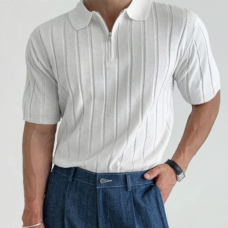 INCERUN Mens Ribbed Knit Quarter-Zip Golf Shirt Comfortable Casual Solid Color Lapel Top for Male S-5XL — INCERUN