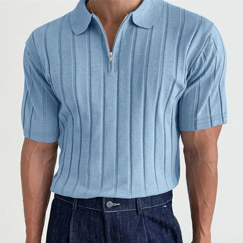 INCERUN Mens Ribbed Knit Quarter-Zip Golf Shirt Comfortable Casual Solid Color Lapel Top for Male S-5XL — view 3