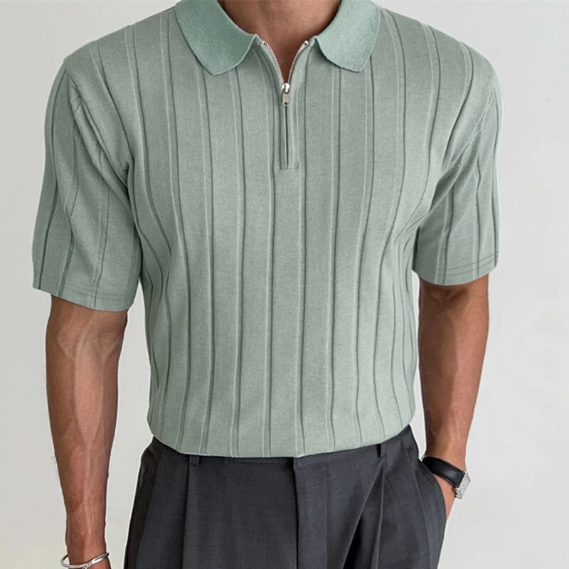 INCERUN Mens Ribbed Knit Quarter-Zip Golf Shirt Comfortable Casual Solid Color Lapel Top for Male S-5XL — view 4