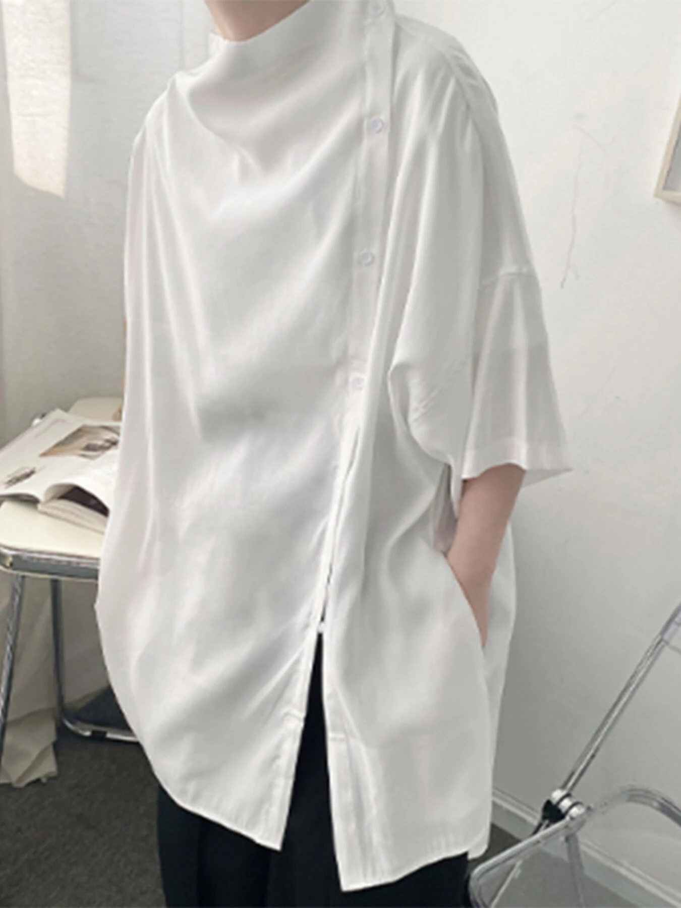 INCERUN Mens Shirt Design Half Sleeve Top Fashion Side Cut-off Button Shirts Casual Summer Loose Men Shirts S-5XL — INCERUN