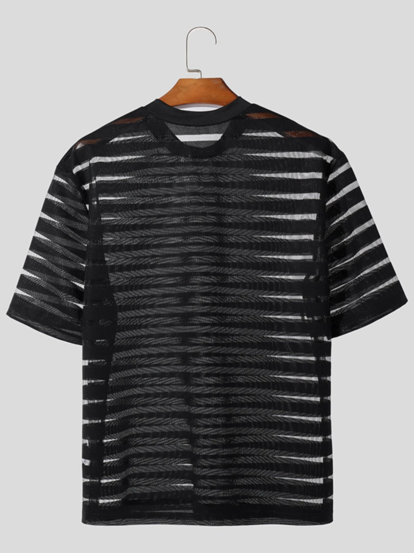 INCERUN Mens Shirt Fashion Striped Short Sleeve Men Tops See Through Party Nightclub Men Shirts S-5XL — view 5