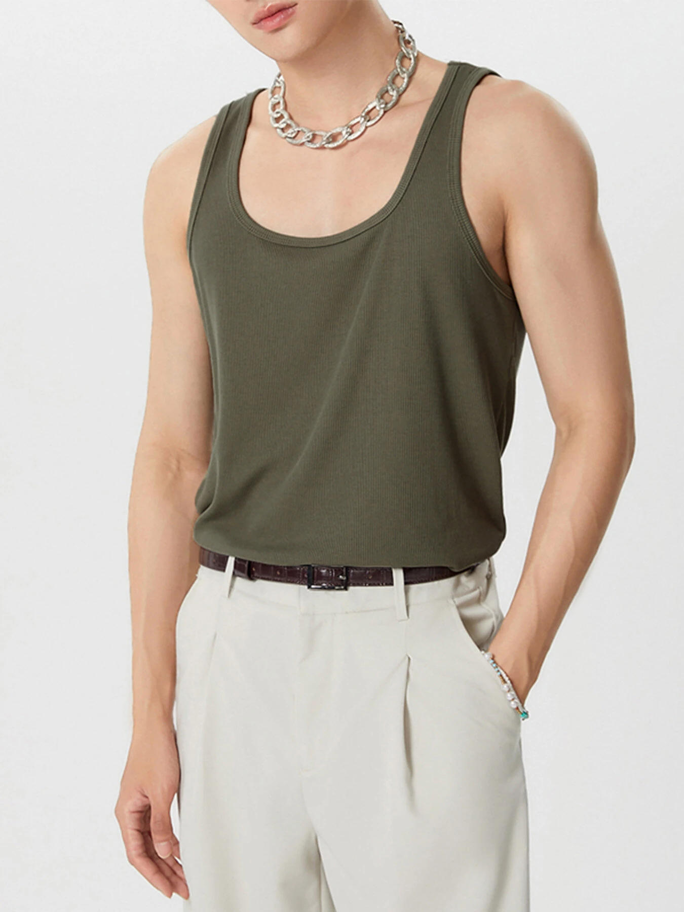 INCERUN Mens Simple Sport Solid Color Knitted Sleeveless Tank Top — INCERUN