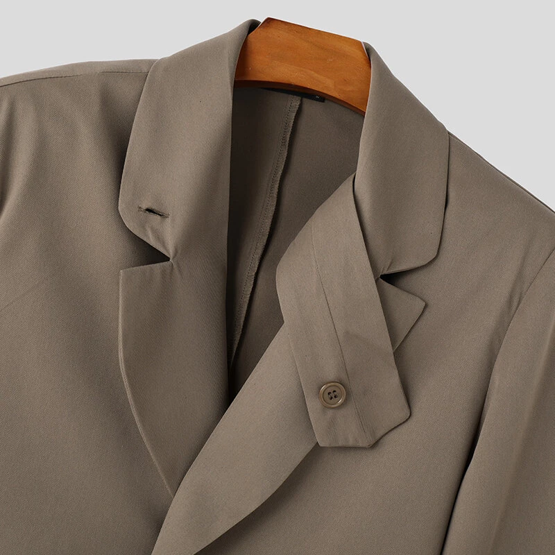 INCERUN Mens Solid Color Casual Long Sleeve Blazer Irregular Design Fashionable Men's Suit for Spring Fall — view 5