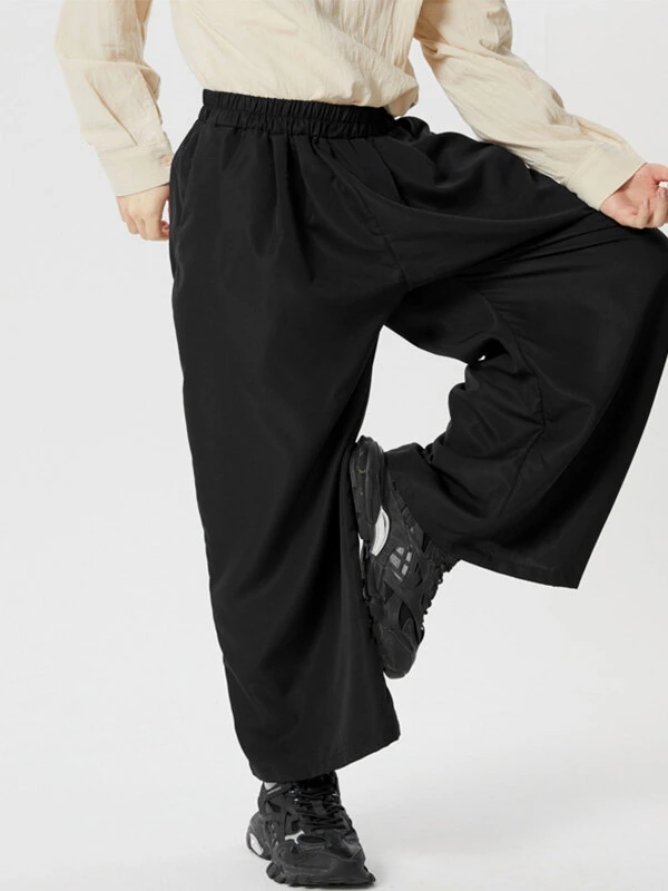 INCERUN Mens Solid Color Comfortable Loose Fit Elastic Pants — view 2