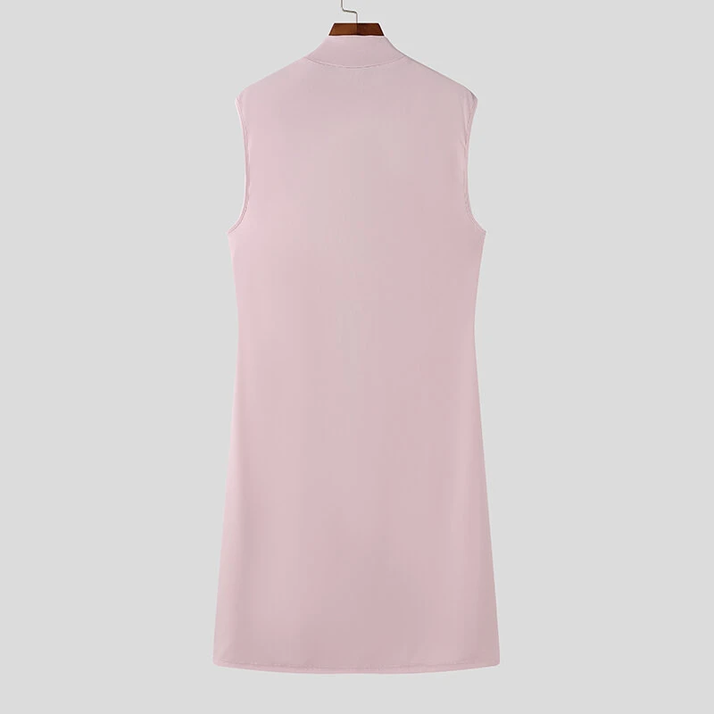 INCERUN Mens Solid Color Split Design Sleeveless T-Shirt Fashion Half Turtleneck Top for Male — view 7
