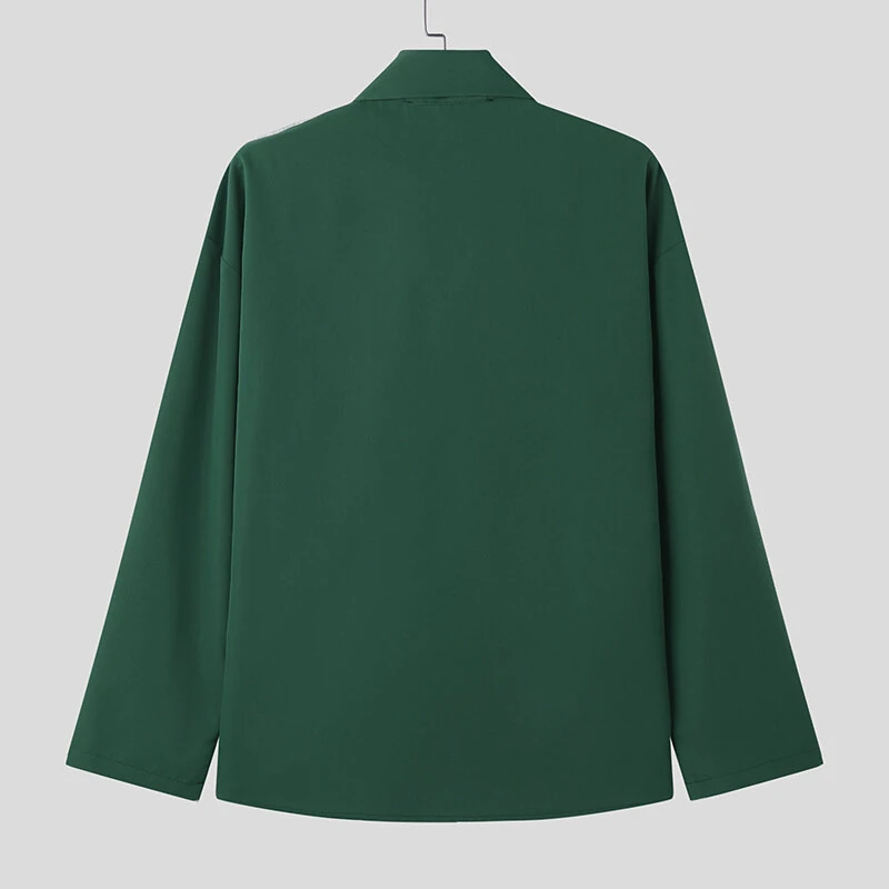 INCERUN Mens Solid Color Tie Design Long-Sleeve Shirt Fashion Casual Top Shirt for Male — view 6