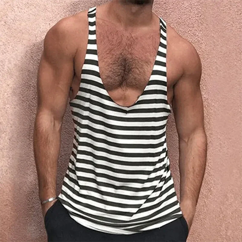 INCERUN Mens Striped U-Neck Sleeveless Casual Vest Simple Gym Sports Tank Top — INCERUN