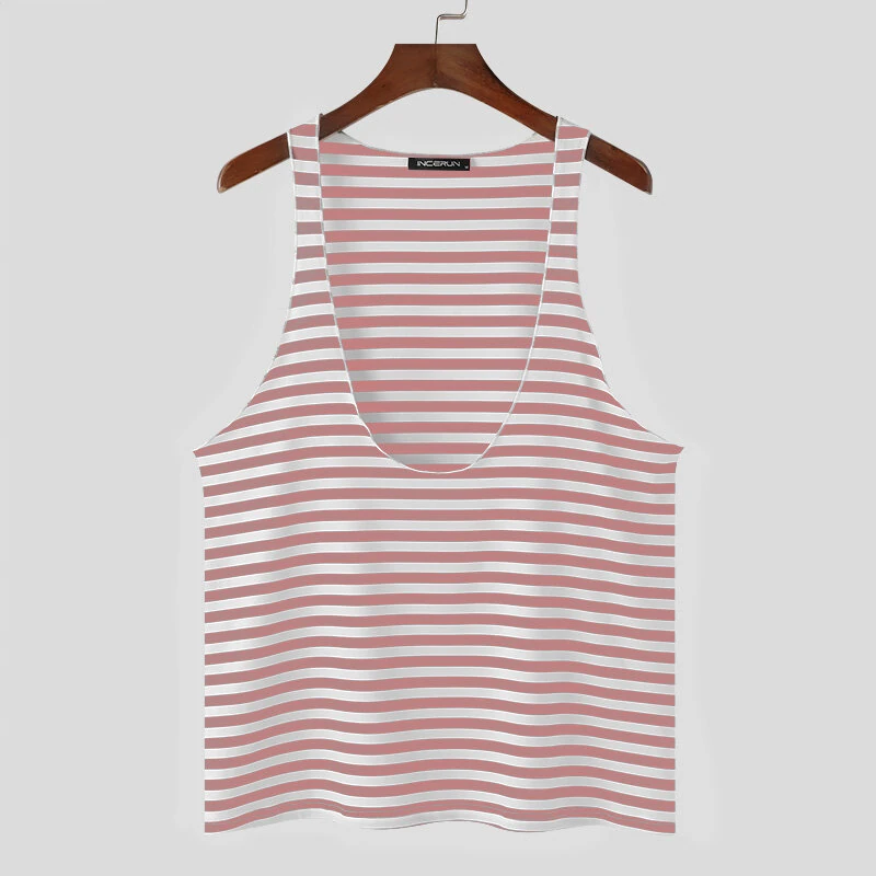 INCERUN Mens Striped U-Neck Sleeveless Casual Vest Simple Gym Sports Tank Top — view 10