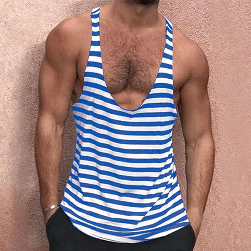 INCERUN Mens Striped U-Neck Sleeveless Casual Vest Simple Gym Sports Tank Top — view 2