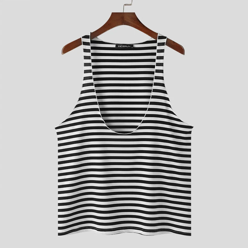 INCERUN Mens Striped U-Neck Sleeveless Casual Vest Simple Gym Sports Tank Top — view 4