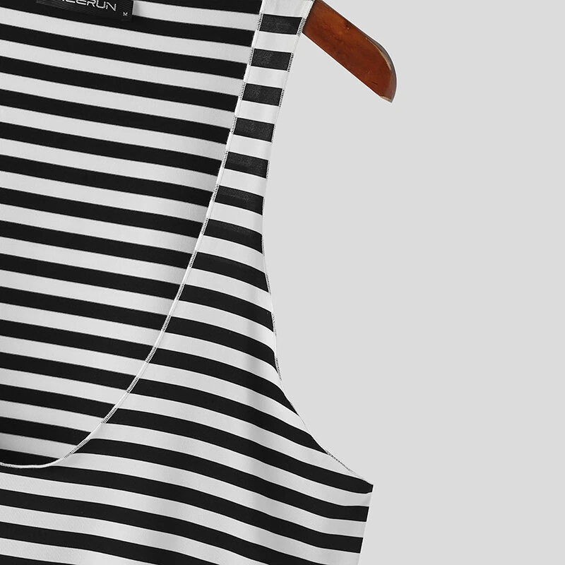 INCERUN Mens Striped U-Neck Sleeveless Casual Vest Simple Gym Sports Tank Top — view 6