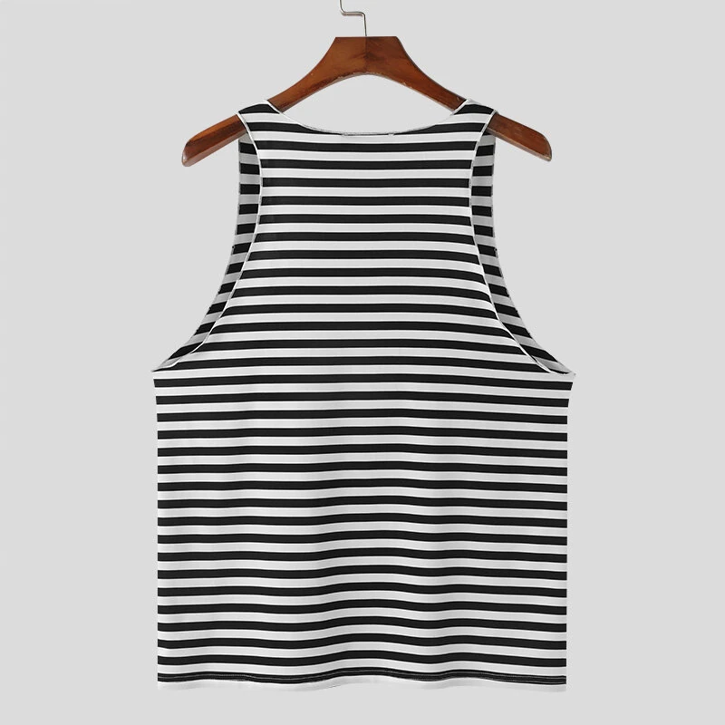 INCERUN Mens Striped U-Neck Sleeveless Casual Vest Simple Gym Sports Tank Top — view 7