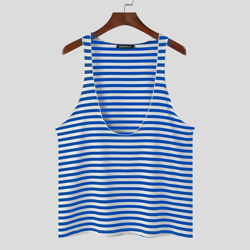 INCERUN Mens Striped U-Neck Sleeveless Casual Vest Simple Gym Sports Tank Top — view 9