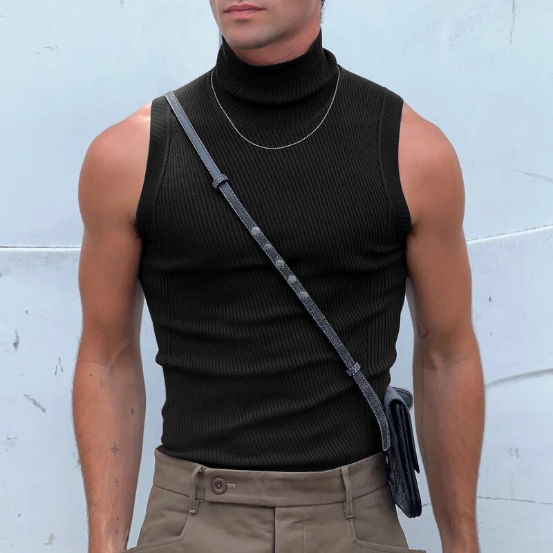 INCERUN Mens Tank Tops Fashion-forward Males Solid Color Knitted High-necked Vest Summer Comfy Sleeveless Men's Top Clothing — INCERUN