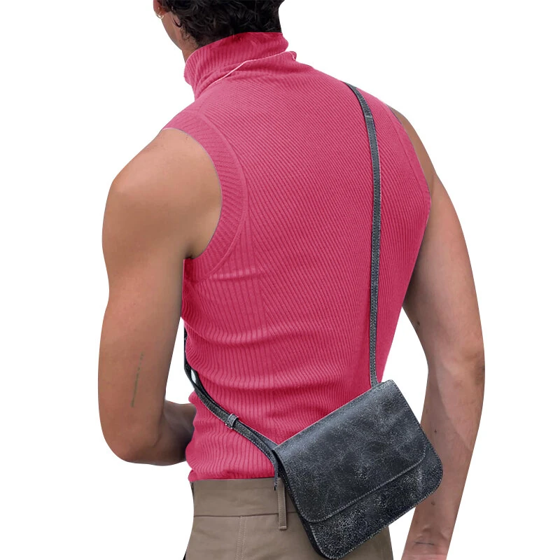 INCERUN Mens Tank Tops Fashion-forward Males Solid Color Knitted High-necked Vest Summer Comfy Sleeveless Men's Top Clothing — view 4