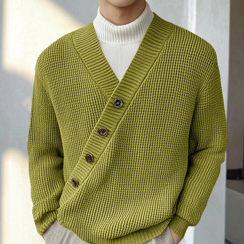 INCERUN Mens Textured Asymmetrical V-Neck Long-Sleeve Sweater Comfortable Solid Color Casual Fall Winter Top S-5XL — view 3