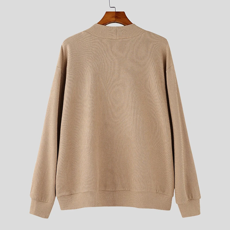 INCERUN Mens Textured Asymmetrical V-Neck Long-Sleeve Sweater Comfortable Solid Color Casual Fall Winter Top S-5XL — view 5