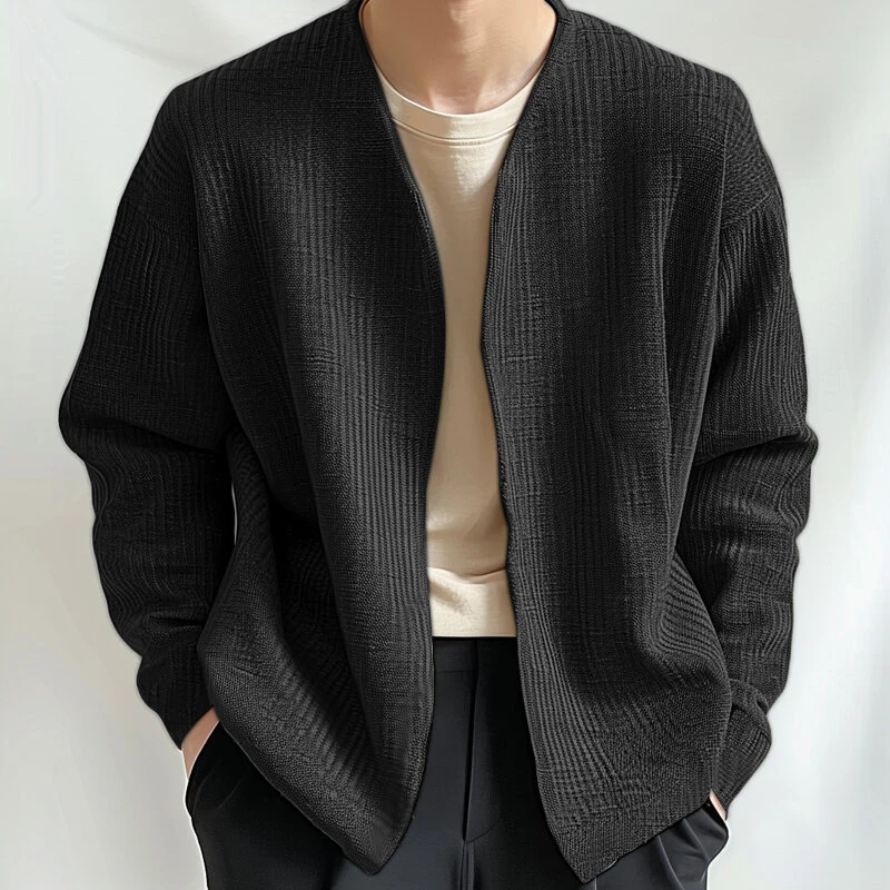 INCERUN Mens Textured Casual Long Sleeve Jacket Collarless Cardigan Jacket Coat Large Size for Big Men S-5XL — view 2