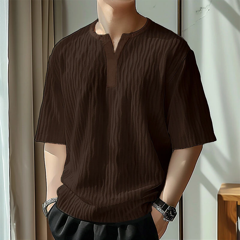 INCERUN Mens Textured Half Sleeve T-Shirt Modern Minimalist Solid Color Casual Short Sleeve Top for Men Large Size S-5XL — view 2