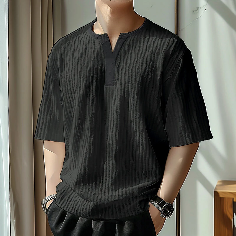 INCERUN Mens Textured Half Sleeve T-Shirt Modern Minimalist Solid Color Casual Short Sleeve Top for Men Large Size S-5XL — view 9