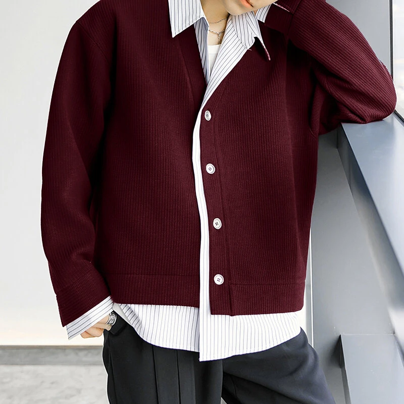 INCERUN Mens Textured Patchwork Striped Long Sleeve Shirt Fashion Lapel Men Top Comfortable — view 3