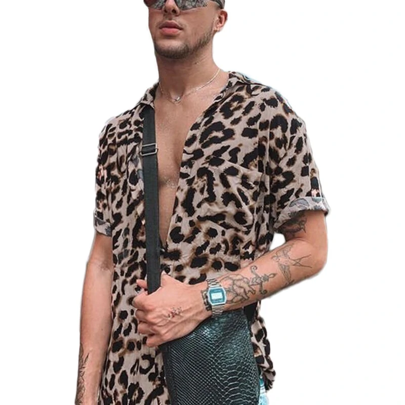 INCERUN Summer Leopard Print Shirts Fashion Men Short Sleeve Lapel Shirt Casual Floral Blouse Men Hawaiian Beach Tops — view 2