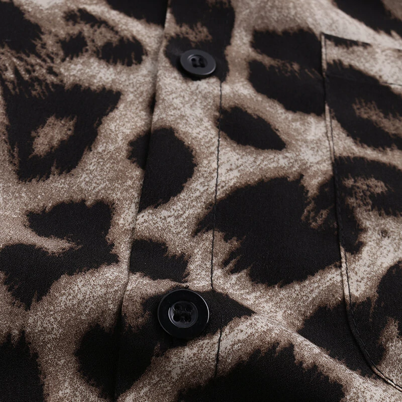 INCERUN Summer Leopard Print Shirts Fashion Men Short Sleeve Lapel Shirt Casual Floral Blouse Men Hawaiian Beach Tops — view 7