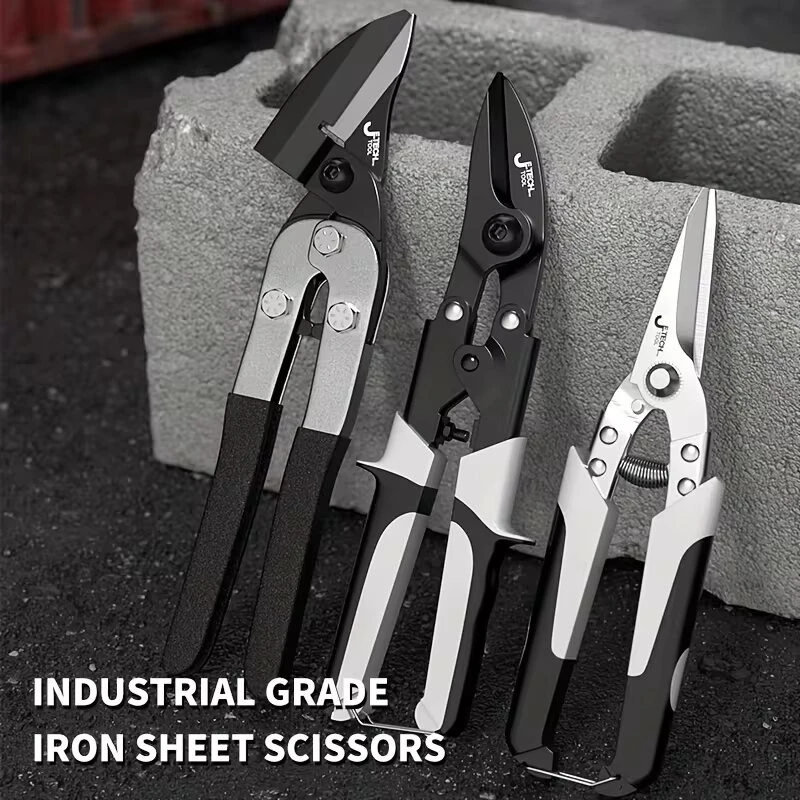 Industrial Chrome Vanadium Steel Aviation Snips 250mm Bent/Straight Head Non-Slip Handle Sheet Metal PVC Cutter HRC56 — view 5