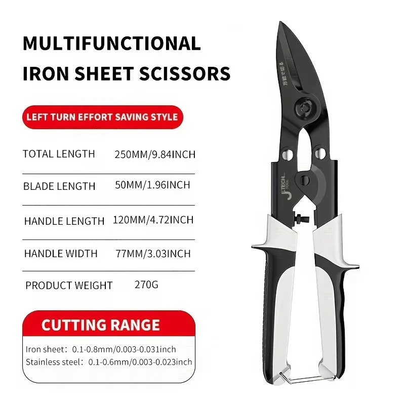 Industrial Chrome Vanadium Steel Aviation Snips 250mm Bent/Straight Head Non-Slip Handle Sheet Metal PVC Cutter HRC56 — view 8